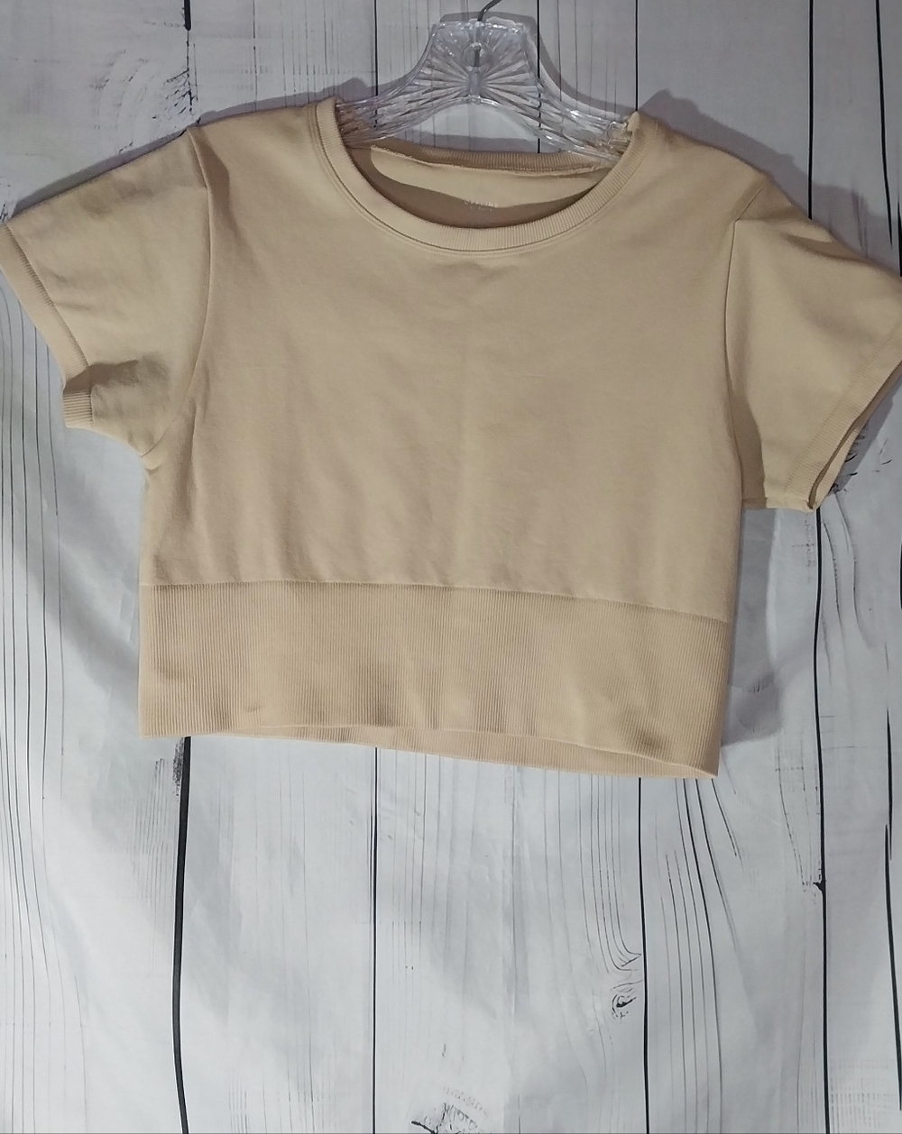 Aerie Offline Sidewalk Seamless Ribbed Cropped Athleisure Short Sleeve Top